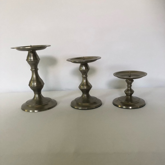 Set of 3 Vintage Pewter Tapered Candle Holders - Picture 5 of 8